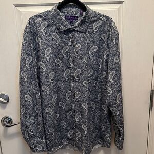 Kolte Men's Blue & Gray Paisley Button Down Long Sleeve Shirt Size XL